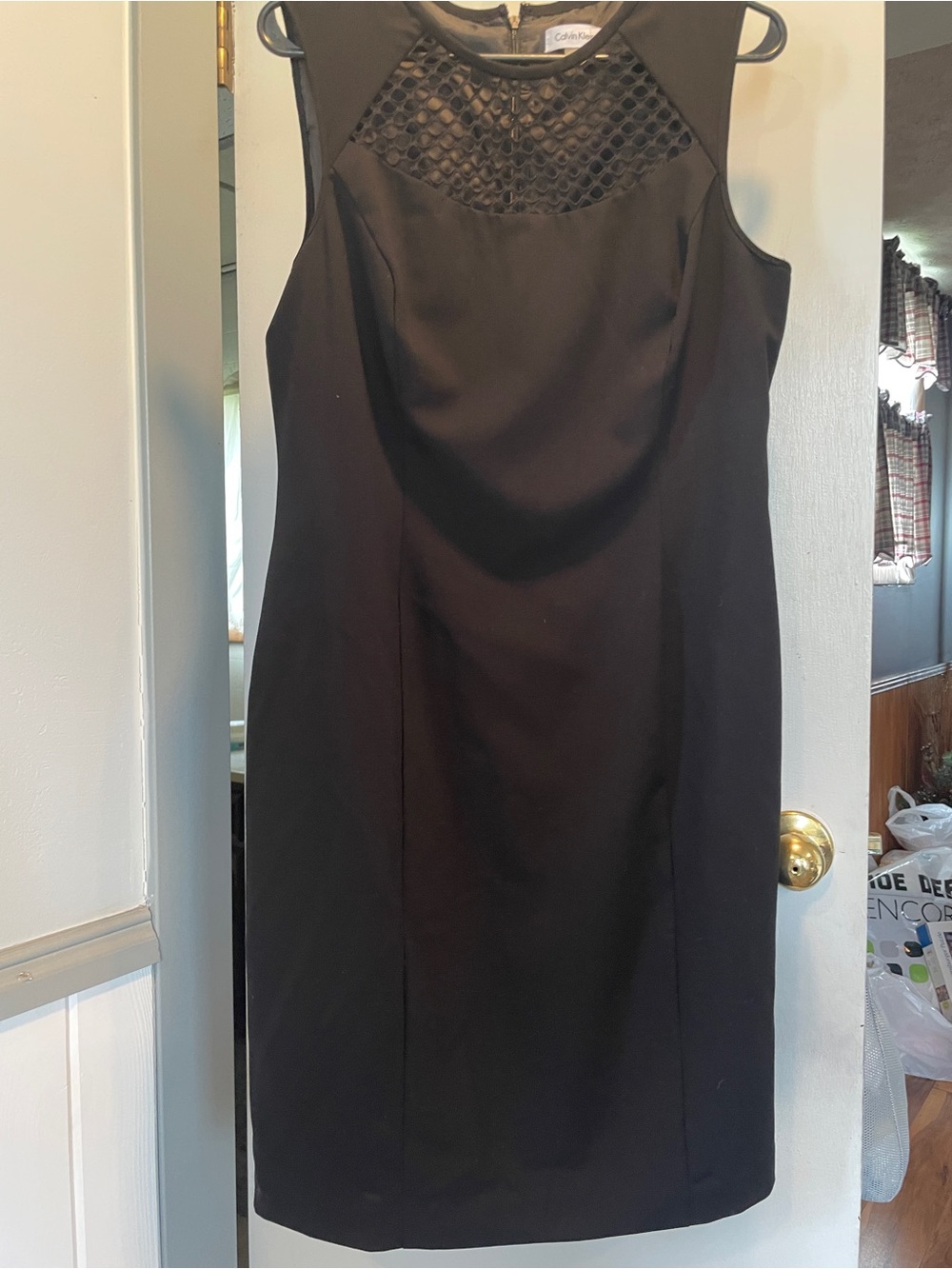 Calvin Klein Black Sleeveless Midi Dress with Mesh Yoke size 12